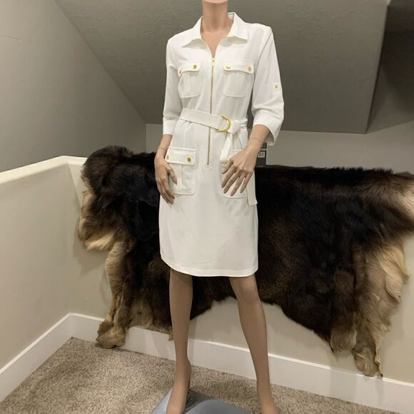 New Zip-Front Shirt Dress with Pockets & Belt - Picture 9 of 13